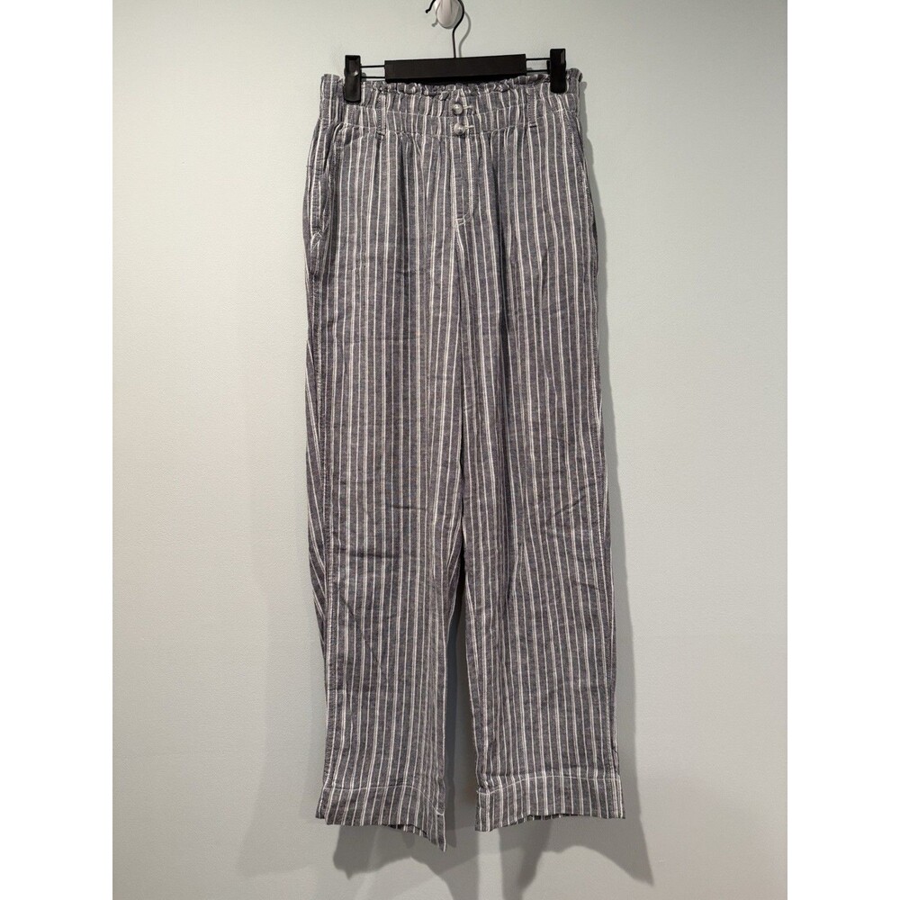 Briggs Linen Striped Pants Womens Small Pull On Pockets Coastal Travel Vacation